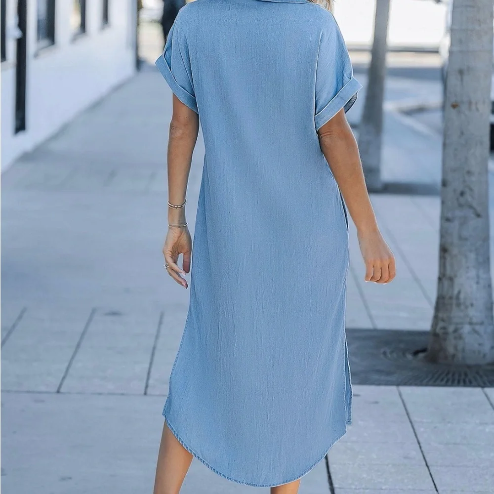 Cupshe Chambray Denim Button Down Midi Dress Size M NWT